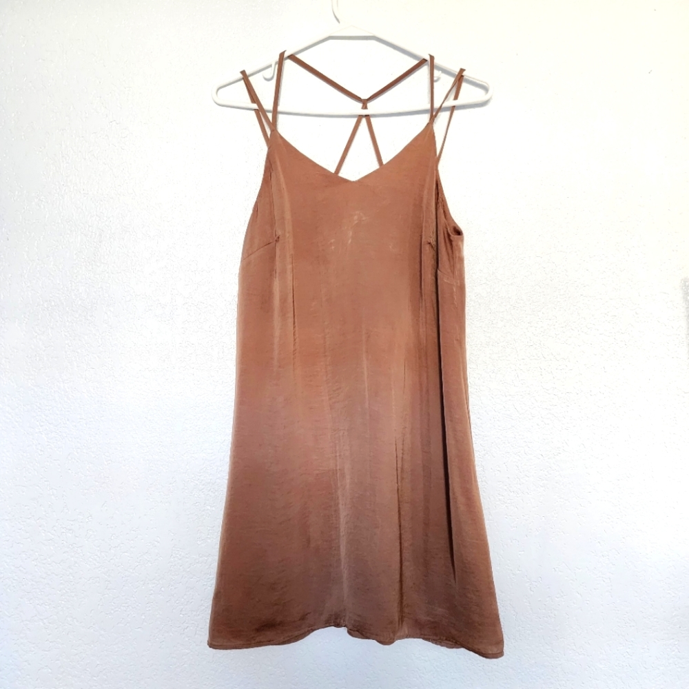 Love Fire satin flowy mini brown dress Size S